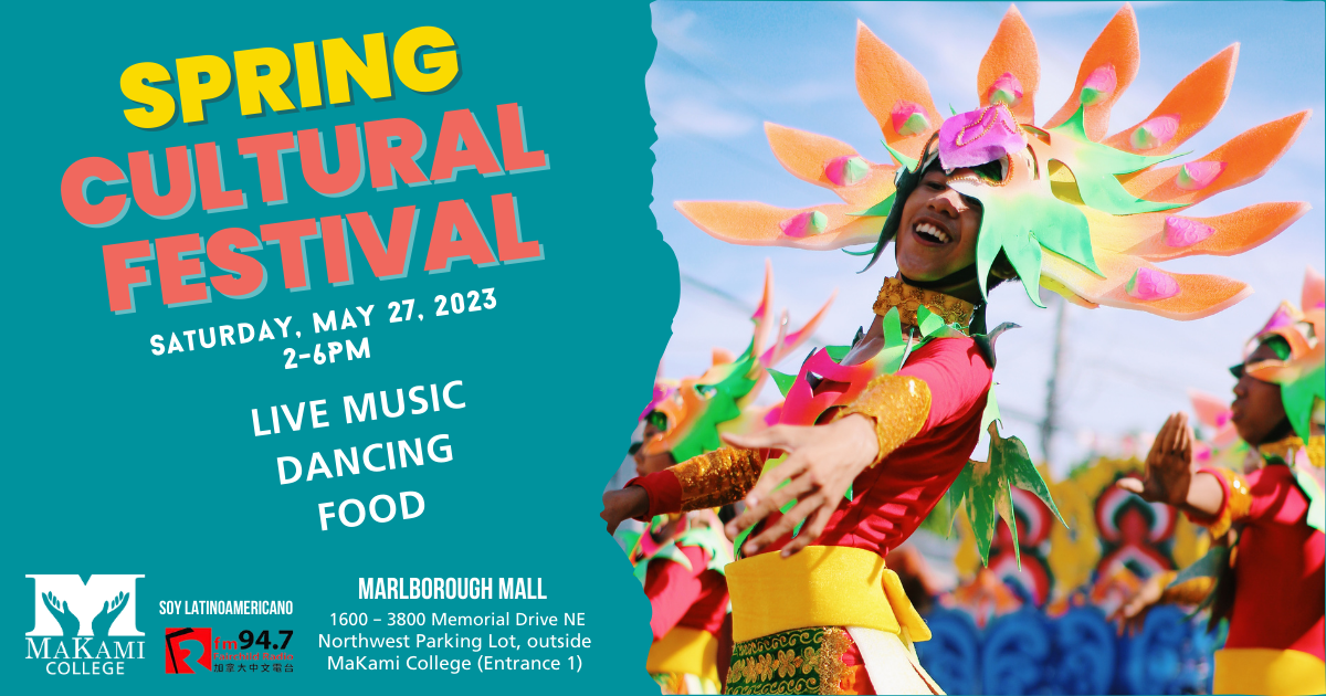website banner promoting cultural event hosted by MaKami College in Calgary on Saturday, May 27 2023