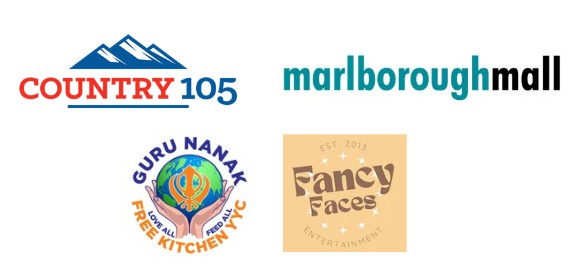 Sponsors and partners for the MaKami College Annual Stampede Breakfast 2026 in Calgary, including Country 105, Marlborough Mall, Guru Nanak Free Kitchen YYC, and Fancy Faces Entertainment.
