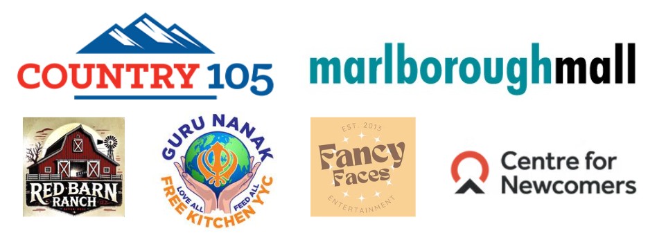 Sponsors and partners for the MaKami College Annual Stampede Breakfast 2026 in Calgary, including Country 105, Marlborough Mall, Guru Nanak Free Kitchen YYC, and Fancy Faces Entertainment.