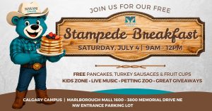 MaKami College Annual Stampede Breakfast event in Calgary featuring free pancakes, live music, kids activities, and community celebration.